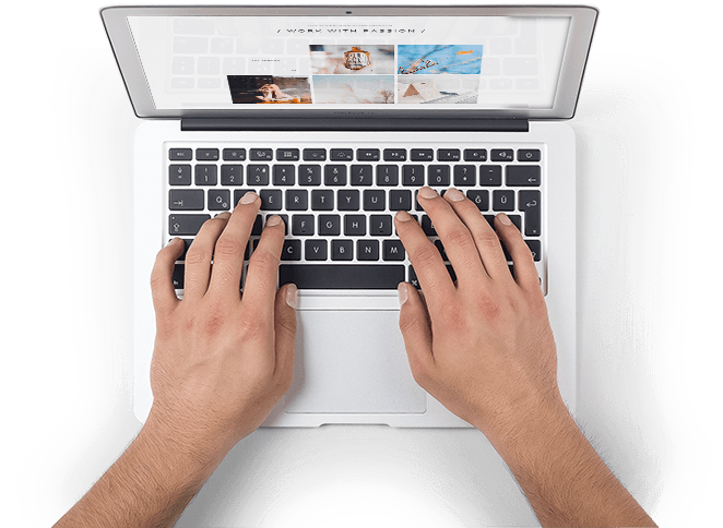 aerial view of chicago clinical psychologist typing on her apple laptop