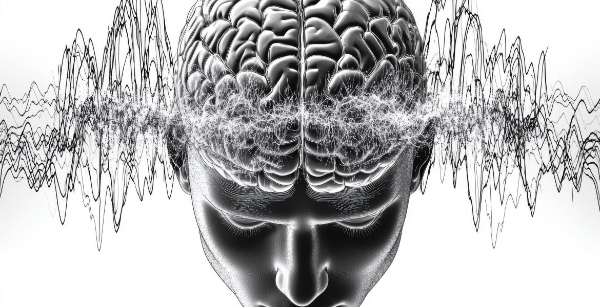 brainwave resonance on black and white head with eeg