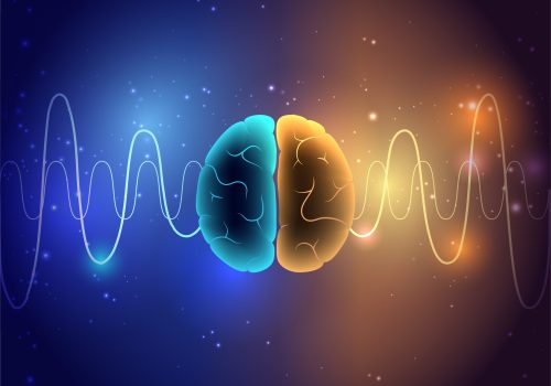 Brain wave 3D Brain wave on abstract background. Neural network concept. Limbic system and human brain anatomy. Digital science technology concept. Cerebral cortex and cerebrum medical poster 3D vector illustration